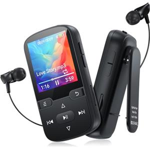 PINHUI 64 GB Lettore MP3 Bluetooth 5.3 con clip Lettore musicale sportivo HiFi | portatile per bambini (28 g), radio FM, registratore vocale, riproduzione casuale e ripetizione,Memoria espandibile 128 GB
