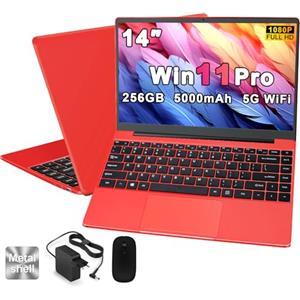 NOTODD PC Portatile Computer Portatile Win11 Notebook 14 Pollici 6GB 256GB SSD Expansion 1TB, Laptop Celeron N4020 fino a 2.8GHz, 5000mAh 5G WiFi, BT4.2 Supporto Mouse Wireless & Protezione Tastiera -Rosso