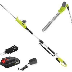 DEWINNER Tagliasiepi su asta senza fili telescopico, DEWINNER Electric Pole 20 V 2,0 Ah, (Lunghezza: 45 cm, Capacità: 16 mm), con 1 batteria caricabatterie, palo di estensione da 2,4 m Cutter... Alimentato a
