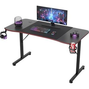 JUMMICO Scrivania Gaming 140x60 cm, Carbonio, PC/Office | Piano in fibra di carbonio antigraffio, struttura Z stabile, include gancio cuffie e portabicchieri