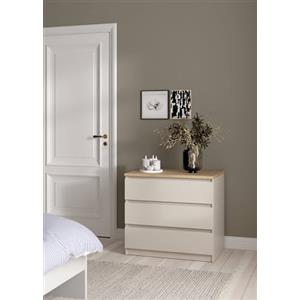 Dmora - Cassettiera Orani, settimino multiuso con 3 cassetti, comò elegante per camera da letto, 77x50 h70 cm, Beige