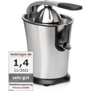 Princess Spremiagrumi a Leva, 300 W, Cono Acciaio Inox, Sistema Antigoccia | Filtro polpa regolabile, Parti lavabili in lavastoviglie, Piedini antiscivolo, 01.201860.01.001