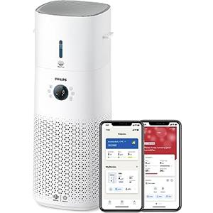 Philips Purificatore e Umidificatore d'aria 3000, 2in1, 505 ml/h, 131 m² | Umidificazione igienica, filtro HEPA NanoProtect e carboni attivi, AeraSense, silenzioso, WiFi, App Air+, Bianco (AC3737/10)