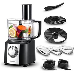 TopStrong, robot da cucina, 800 W, tritatutto, da 2 l, compatto, con 3 dischi per il taglio a fette, tritatutto, impastatore, frusta [Classe di efficienza energetic