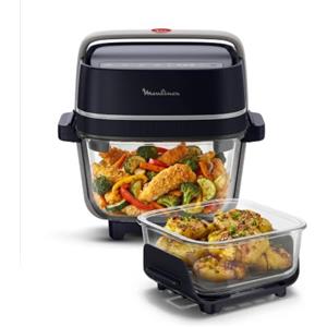 Moulinex Crisp&Go, Friggitrice Ad Aria In Vetro Portatile E Modulare FY7018 | 1.4 L & 3.8 L, 4 Modalità, 1700 W, Design Compatto