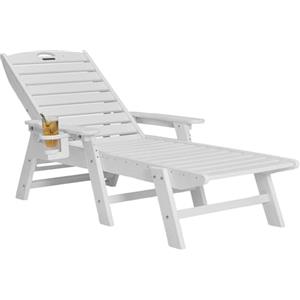 VEVOR Sedia a Sdraio da Giardino Pieghevole Reclinabile Capacità di Carico max. 181 kg, Poltrona a Sdraio da Piscina da Esterno in HDPE con Schienale Portabicchieri Seggiola da Spiaggia, Bianco