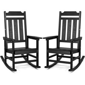 VEVOR Dondolo da Veranda, Sedia a Dondolo da Esterno, Sedia a Dondolo da Patio con Schienale Alto e Braccioli Lisci, Supporta Fino a 181,4 kg, Sedia per Giardino, Balcone, Veranda, Nero 2 Pezzi
