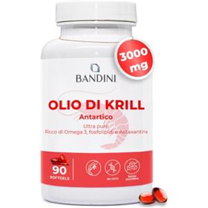 Bandini® Olio di Krill 3000mg, Puro Antartico, 465 mg EPA e DHA, 90 Softgel | 1200 mg Fosfolipidi Marini, Fonte di Astaxantina e Omega 3 | Krill Oil 100% Naturale, Senza Retrogusto | In Capsule molli
