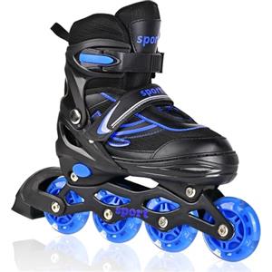 LOKJIJI Pattini in linea regolabili per bambini ragazze ragazzi principianti, Pattini a rotelle per bambino e adolescente per lo sport viola e blu