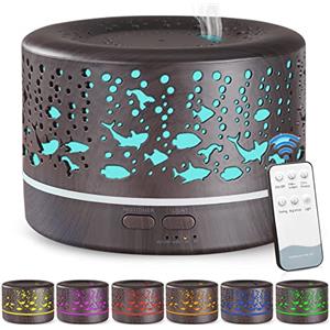 Hianjoo 700 ml Diffusore di Oli Essenziali, Umidificatore Ultrasuoni Aromaterapia Diffusore di Aromi con 7 Colori LED Luce Notturna, Purificatore Aria, Profumazione Ambiente SPA,Yoga (Marrone Scuro)