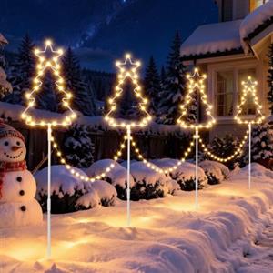 Quntis Luci Natale Esterno 160LED Stella Luminosa Bianco Caldo&Multicolore | A Forma di Albero di Natale, Impermeabile IP65, 8 Modalità di Illuminazione, Funzioni di Memoria e Timer