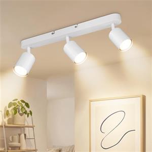 Dehobo Bianco Faretti LED Soffitto 3 Faretti, Plafoniera LED Soffitto GU10 | Faretto LED Interno Orientabile a 350° Plafoniere da Soffitto per Cucina Soggiorno, Faretti da Soffitto Non Incluse Lampadine