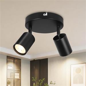 Dehobo Nero Faretti LED Soffitto 2 Luci, Rotondo Faretti GU10 per Cucina | Faretto LED Interno Orientabile a 350° Plafoniere da Soffitto per Cucina Soggiorno, Faretti da Soffitto Non Incluse Lampadine