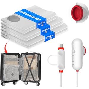 Vacbird Sacchetti Sottovuoto Vestiti con Pompa USB, 6 Pezzi di Buste Sottovuoto Vestiti (2X 40*40cm, 2X 40*50cm, 2X 40*60cm), Sacchetti Sottovuoto Viaggio Riutilizzabili - Essenziali per Viaggio Salvaspazio
