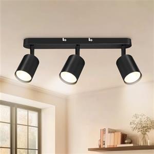 Dehobo Nero Faretti LED Soffitto 3 Faretti, Plafoniera LED Soffitto GU10 | Faretto LED Interno Orientabile a 350° Plafoniere da Soffitto per Cucina Soggiorno, Faretti da Soffitto Non Incluse Lampadine