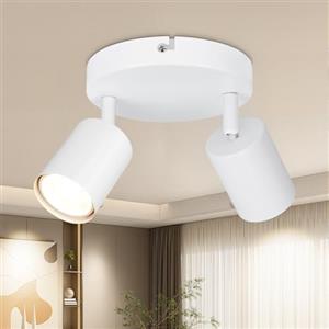 Dehobo Bianco Faretti LED Soffitto 2 Luci, Rotondo Lampade da Soffitto | Faretto LED Interno Orientabile a 350° Plafoniere da Soffitto per Cucina Soggiorno, Faretti da Soffitto Non Incluse Lampadine