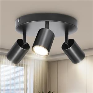 Dehobo Nero Faretti LED Soffitto 3 Faretti, Rotondo Faretti GU10 | Faretto LED Interno Orientabile a 350° Plafoniere da Soffitto per Cucina Soggiorno, Faretti da Soffitto Non Incluse Lampadine