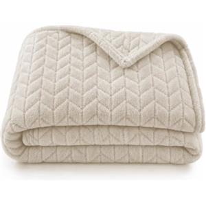 VKZ Coperta Matrimoniale 227 x 190 cm, Coperta Divano con Motivo Geometrico in Rilievo, Plaid Morbido e Caldo per Letto e Soggiorno,BEIGE,Confezione da 1