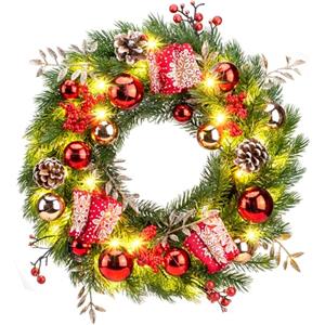 GlobaLink Ghirlanda natalizia da 40 cm, con 40 LED Adornos Navideños Regalos Corona de Navidad de 40cm, 40LED, Christmas Door Wreath Navidad Corona para Chimeneas, Ventanas, Puertas, Paredes-Piña