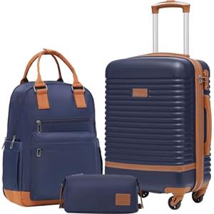 COOLIFE Set di Valigie 3 Pezzi, 20" Valigia Piccola per Brevi Viaggi | Trolley da Viaggio con Zaino da Viaggio e Necessaire, TSA Serratura, 4 Rotelle Girevoli a 360°, Impugnatura Telescopica