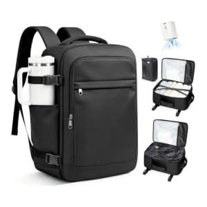 BOXSAM Zaino Viaggio 40x30x20 Ryanair Bagaglio a Mano Sottovuoto Nero | Zaino da Viaggio con Pompa Integrata per PC Portatile Uomo Donna Leggero Impermeabile Adatto per Viaggi Lavoro Tempo Libero