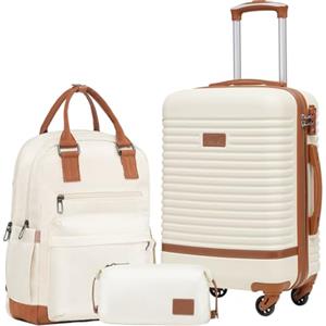 COOLIFE Set di Valigie 3 Pezzi, 20" Valigia Piccola per Brevi Viaggi | Trolley da Viaggio con Zaino da Viaggio e Necessaire, TSA Serratura, 4 Rotelle Girevoli a 360°, Impugnatura Telescopica