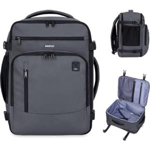 ECOHUB Zaino Ryanair 40x30x20, Zaino da Viaggio come Bagaglio a Mano Aereo | Cerniera SBS, Apertura a 180°, Scomparto per Laptop, Resistente all'acqua, Riciclato, Unisex, per Lavoro, Trekking, Grigio