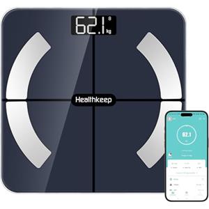 Healthkeep Bilancia Pesapersone Healthkeep, Bilancia Impedenziometrica Bluetooth ad Alta Precisione con App Fitdays, 13 Indicatori Corporei, Apple Watch, Android e iOS, Max 180 kg/400 lb/28 st, 28 × 28 cm