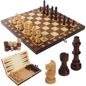 Nuangoo Scacchiera in Legno, 3 in 1, 34x34cm Scacchiera Magnetica Portatile, Gioco da Tavola per Bambini e Adulti