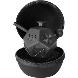 PILPOC Fidget Cubo a 12 Lati (Nero) - Cubo Antistress Adulti e Bambini in Versione Deluxe - Fidget Box con Custodia Protettiva Premium - Stress Toy Ideale per Ansia, ADHD, OCD e Autismo