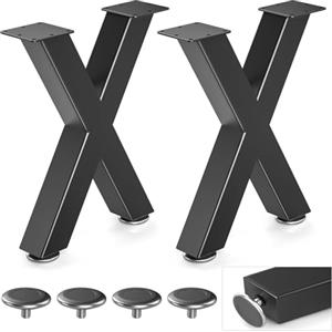 Likapop 28" Gambe per Mobili in Metallo,Tipo X,set da 2,71x45cm, nero | Acciaio resistente, antiruggine, antiscivolo, portata 800lb, minimalista, per soggiorno, tavolo rustico, banco da lavoro