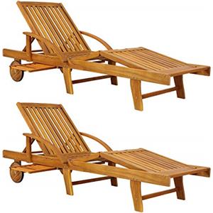 CASARIA Sedia a Sdraio 2x Tami Sun in Legno Acacia Tavolino Estraibile Lettino Prendisole Pieghevole