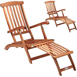 Casaria 2x Lettino Prendisole Queen Mary Legno Acacia Poggiapiedi Rimovibile Sedia Sdraio Giardino Piscina