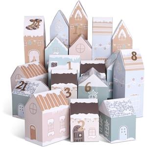 Kesote Calendario Avvento Fai da Te, 24 Calendario Avvento da Riempire, Scatole Natalizie con Diversi Disegni Natalizi Scatoline per Regali Piccoli Natalizi, Colori Morandi