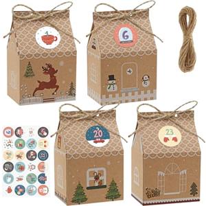Kesote Calendario Avvento Fai da Te, 24 Calendario Avvento da Riempire | Scatole Natalizie con 4 Diversi Disegni Scatole Regalo Natale