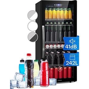 KLARSTEIN Beersafe 242 L Frigorifero per Bevande con Porta in Vetro, Nero | luce LED, ripiani metallici estraibili, silenzioso, frigo bar per birra, lattine e bottiglie