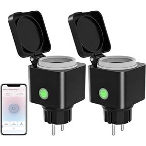 ANTELA Presa Smart WiFi per Esterni con Monitoraggio Energetico IP54 | Type F, 16A, 3680W, Compatibile con Alexa e Google Home, Telecomando, Timer, 2,4 Ghz Wifi, 2Pz
