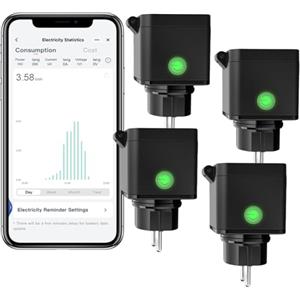 ANTELA Presa Smart WiFi per Esterni con Monitoraggio Energetico IP54 | Type F, 16A, 3680W, Compatibile con Alexa e Google Home, Telecomando, Timer, 2,4 Ghz Wifi, 4Pz