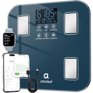 arboleaf Bilancia Pesapersone Intelligente, Ricaricabile USB-C, Blu | Bilancia Impedenziometrica con bluetooth e APP, Tecnologia BIA a 4 Elettrodi con 14 Parametri, Capacità 180kg