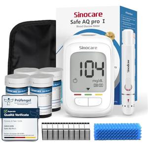 Sinocare Misuratore Glicemia con Elettrodo d'argento, 100 Strisce+Lancette | Glucometro con 100 Strisce Glicemia e 100 Lancette, 5 secondi, 0,6 µl. HCT 10%-70%. 3 Colori per Promemoria, Solo strisce PRO