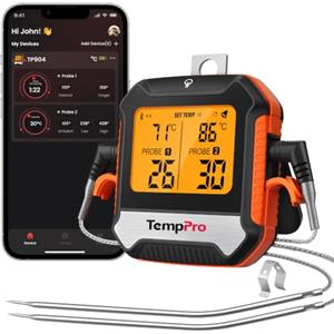 TempPro TP904 Termometro Bluetooth per carne con 2 sonde di temperatura | Termometro cucina Termometro alimentare intelligente digitale per la cucina barbecue griglia forno Precedentemente ThermoPro
