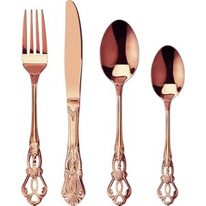 SHEUMNT Set Posate 24 Pezzi Stile Retro Oro Rosa - Elegante Servizio per 6 Persone, Posate in Acciaio Inox con Finitura Antica Barocca, Set Completo con Forchette, Cucchiai e Coltelli