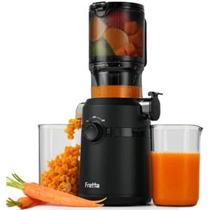Fretta Estrattore frutta e verdura, apertura 108MM e capacità di 1L estrattore di succo, 200W centrifuga Lenta, 99% nutrienti preservati, senza BPA, facile da smontare e pulire