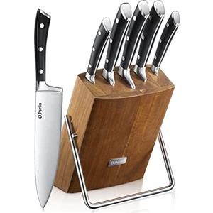 D.Perlla 6 Pezzi Set di Coltelli da Cucina, Set Coltelli Tedesco X50Cr15 in Acciaio Inossidabile, Ceppo Coltelli Professionali con Blocco in Legno, Coltelli per Frutta e Verdura