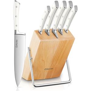 D.Perlla 6 Pezzi Set di Coltelli da Cucina,Set Coltelli Tedesco X50Cr15 in Acciaio Inossidabile Ceppo Coltelli Professionali con Blocco in Legno