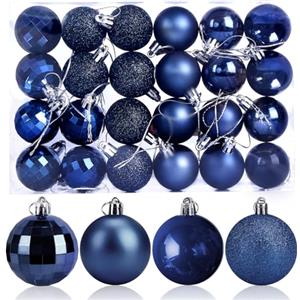 Aitsite 24 Pezzi Palle di Natale Navy Blu 4CM Palle per Albero di Natale, Bauble Plastica Palle e Palline per L'Albero Impostare Ornamento Dell'Albero per la Decorazione dell'albero di Natale