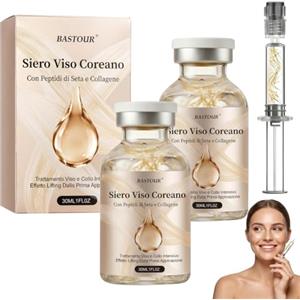 BASTOUR Siero Viso Coreano Lifting 30ML, Siero con Peptidi di seta e Collagene，2pc | Siero Coreano Effetto Lifting dalla Prima Applicazione, Trattamento Anti-Rughe, Idrata Profondamente e Riduce Rughe