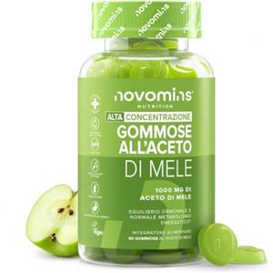 Novomins Aceto di Mele Gommose | 1000 mg | ACV con la Madre | Novomins | 60 Gommose | con Vitamina B12, B6, D2 | Metabolismo e Salute Intestinale | Gustosa Alternativa a Capsule e Compresse ACV