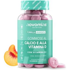 Novomins Calcio Gommose 400 mg | con Vitamina D3 K2 | 60 Gommose | Novomins | Alternativa a Compresse di Calcio e Vitamina D | Vegetariano e Senza Glutine | Ossa e Muscoli Sani