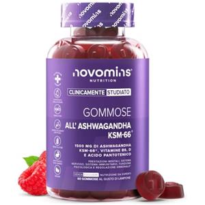 Novomins Ashwagandha Gommose | KSM-66 ® 1500 mg | 60 Gommose | Novomins | Alternativa Compresse Ashwagandha | Acido Pantotenico, Vitamina B6/D | Senza Zucchero | Vegano, Senza Glutine | Scorta 1 Mese